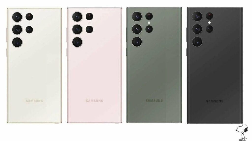 Samsung Galaxy S23-Ultra in quattro opzioni di colore.