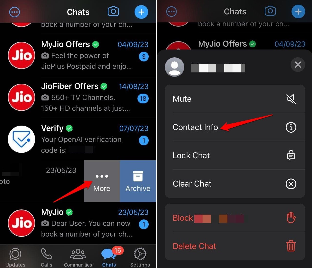 WhatsApp 연락처 정보 iOS