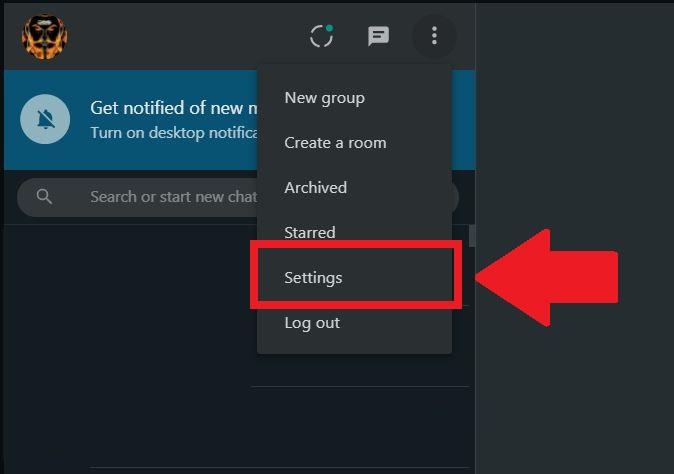 Configurações do WhatsApp Web