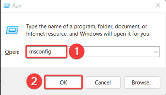 Führen Sie den msconfig-Befehl aus