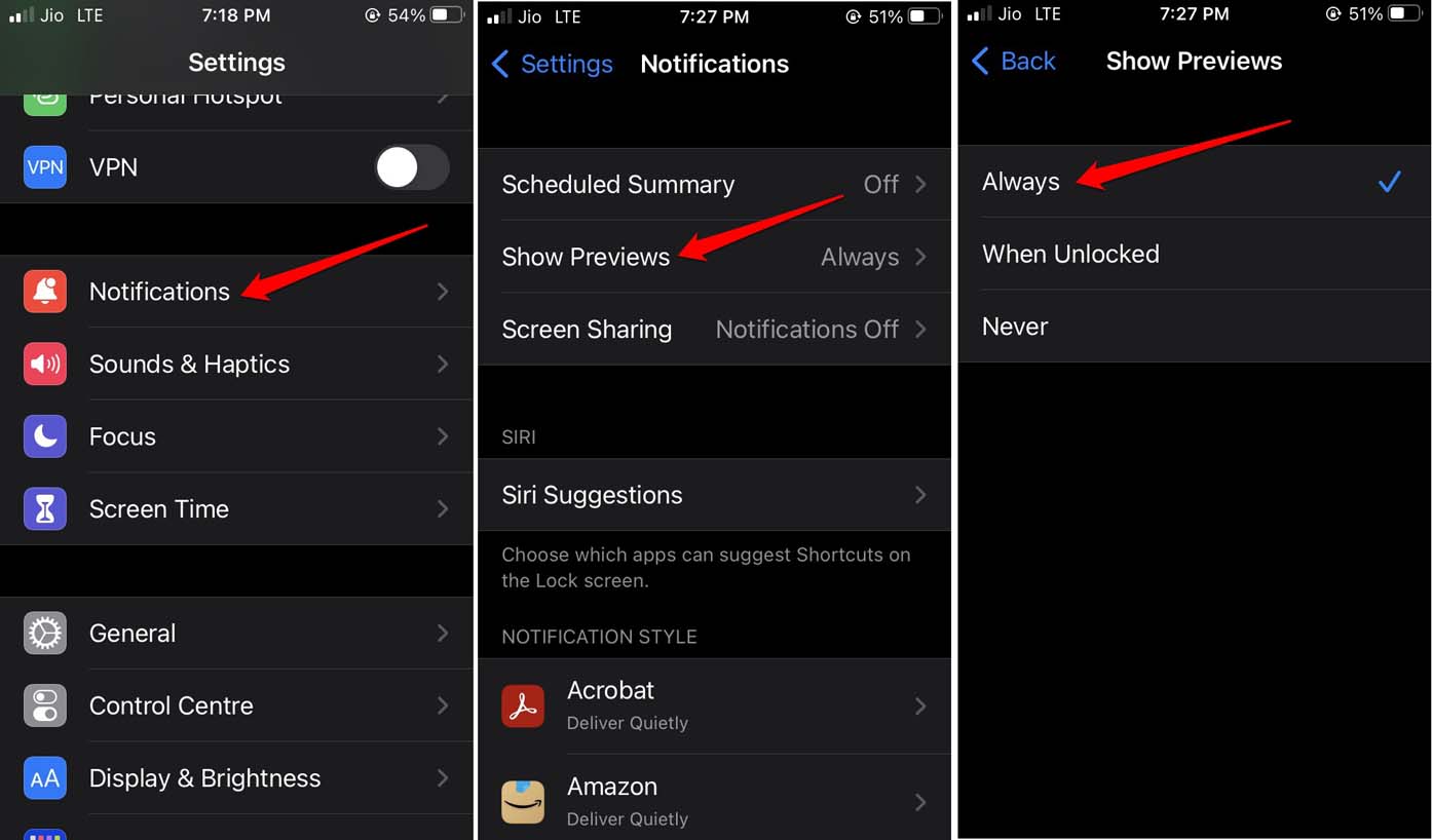 mostrar pré-visualizações de notificações no iOS
