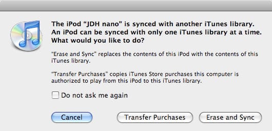 Synchronisieren des iPod mit einer neuen iTunes-Bibliothek