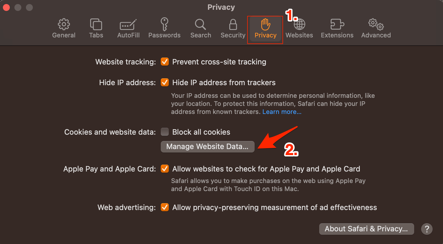 Gérer les données du site sur Safari Mac