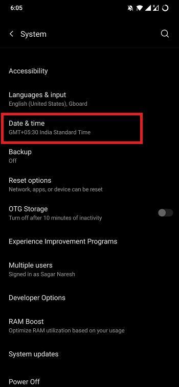 Configurações de Data e Hora
