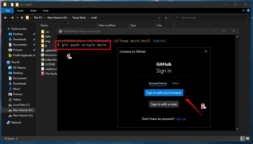 git push origin master oder main - Große Dateien auf GitHub hochladen