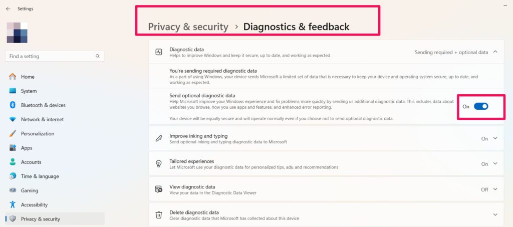 Disabilita la telemetria e gli annunci - Ottimizza Windows 11 per il gioco