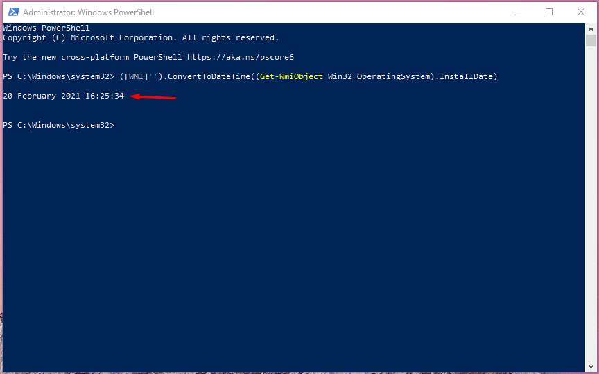 data di installazione powershell