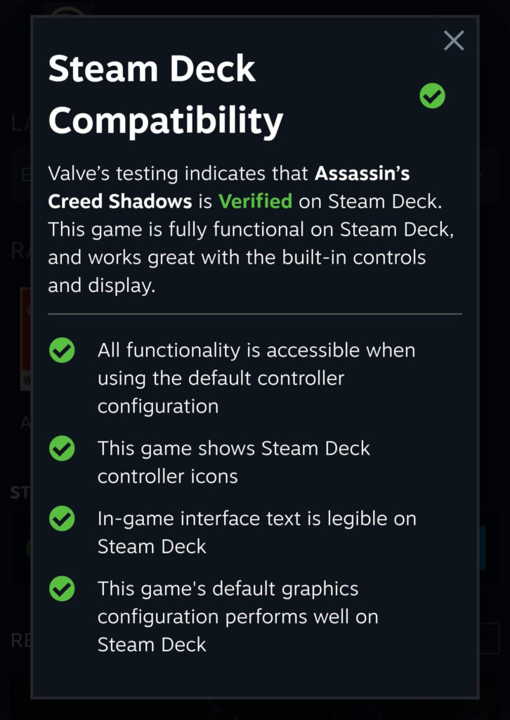Assassin's Creed Shadows è ora verificato per Steam Deck 1