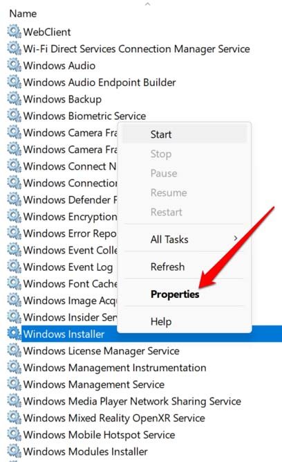 proprietà dell'installatore di Windows