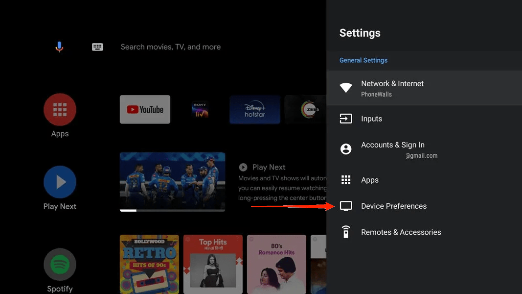 preferencia de dispositivo android tv