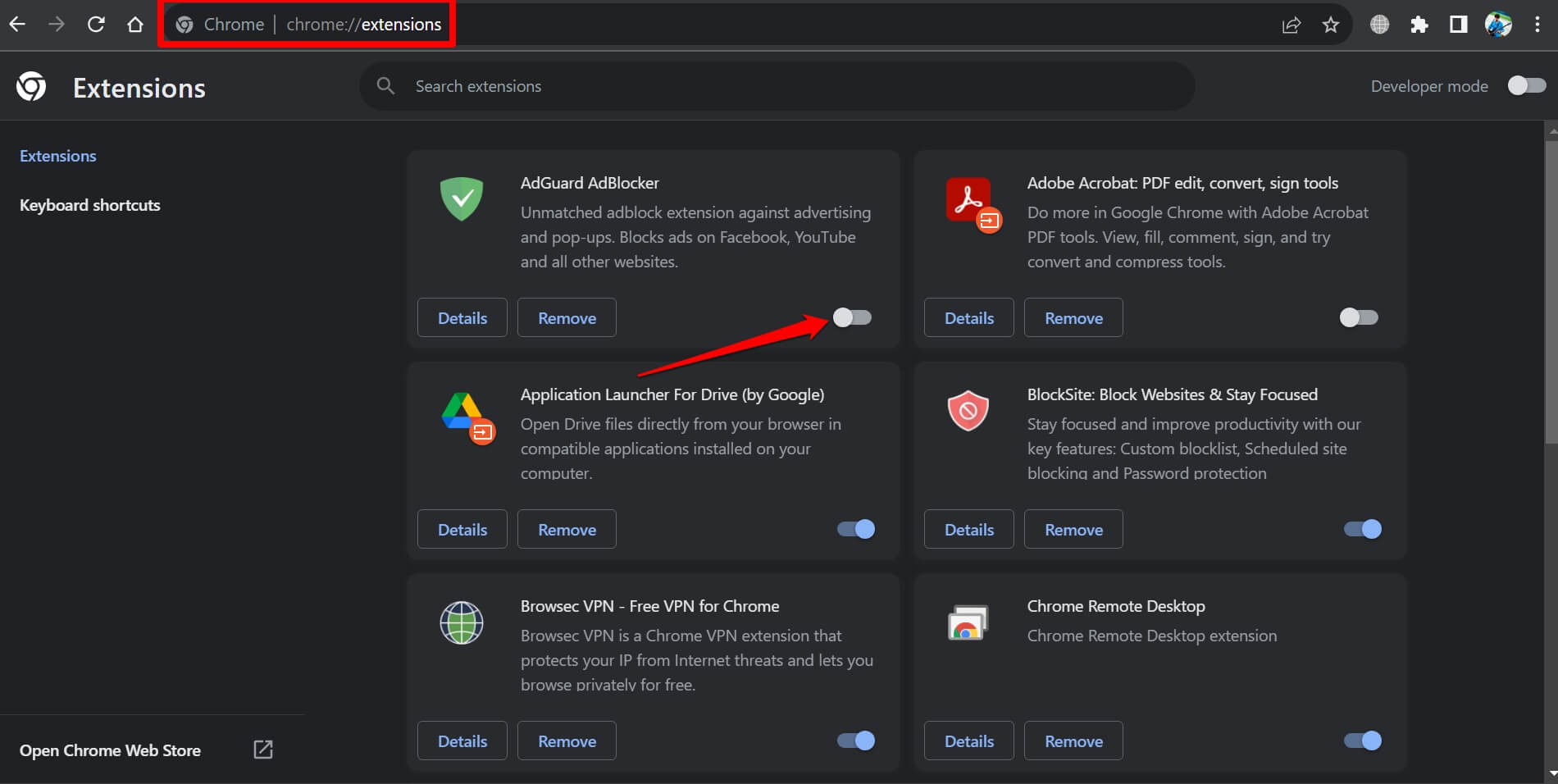 desactivar extensión de bloqueador de anuncios