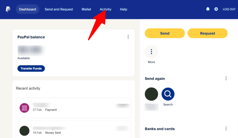 Onglet Activité PayPal
