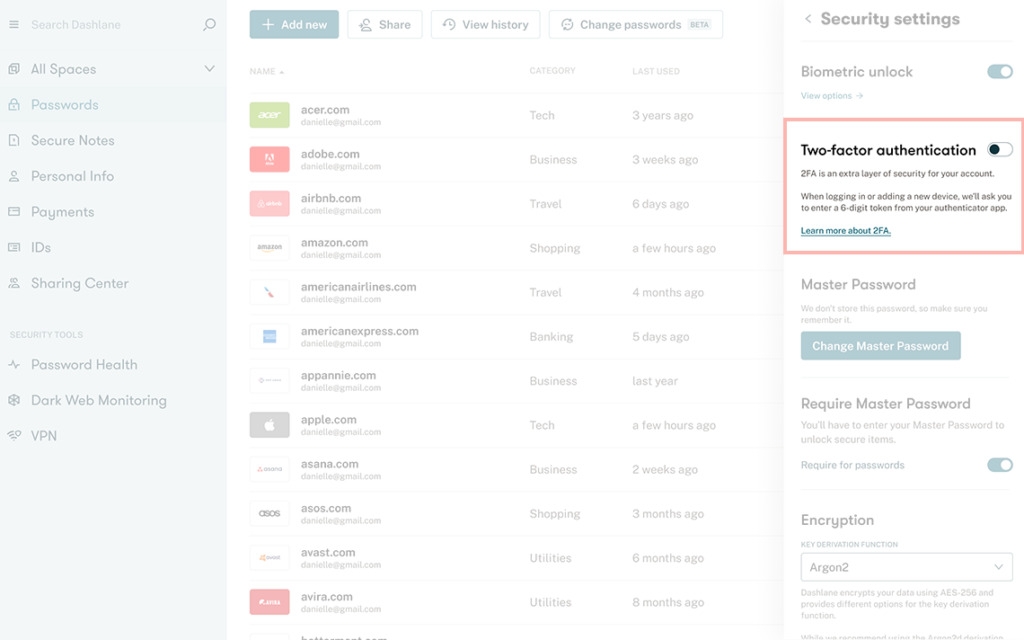 Autenticazione a Due Fattori di Dashlane - Recensione di Dashlane