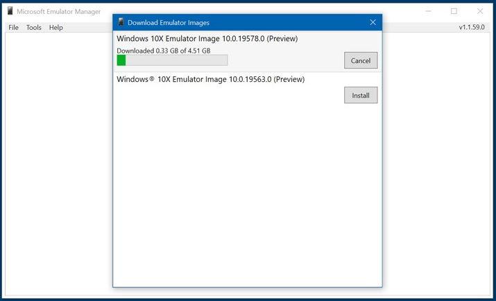 Windows 10X 에뮬레이터 이미지