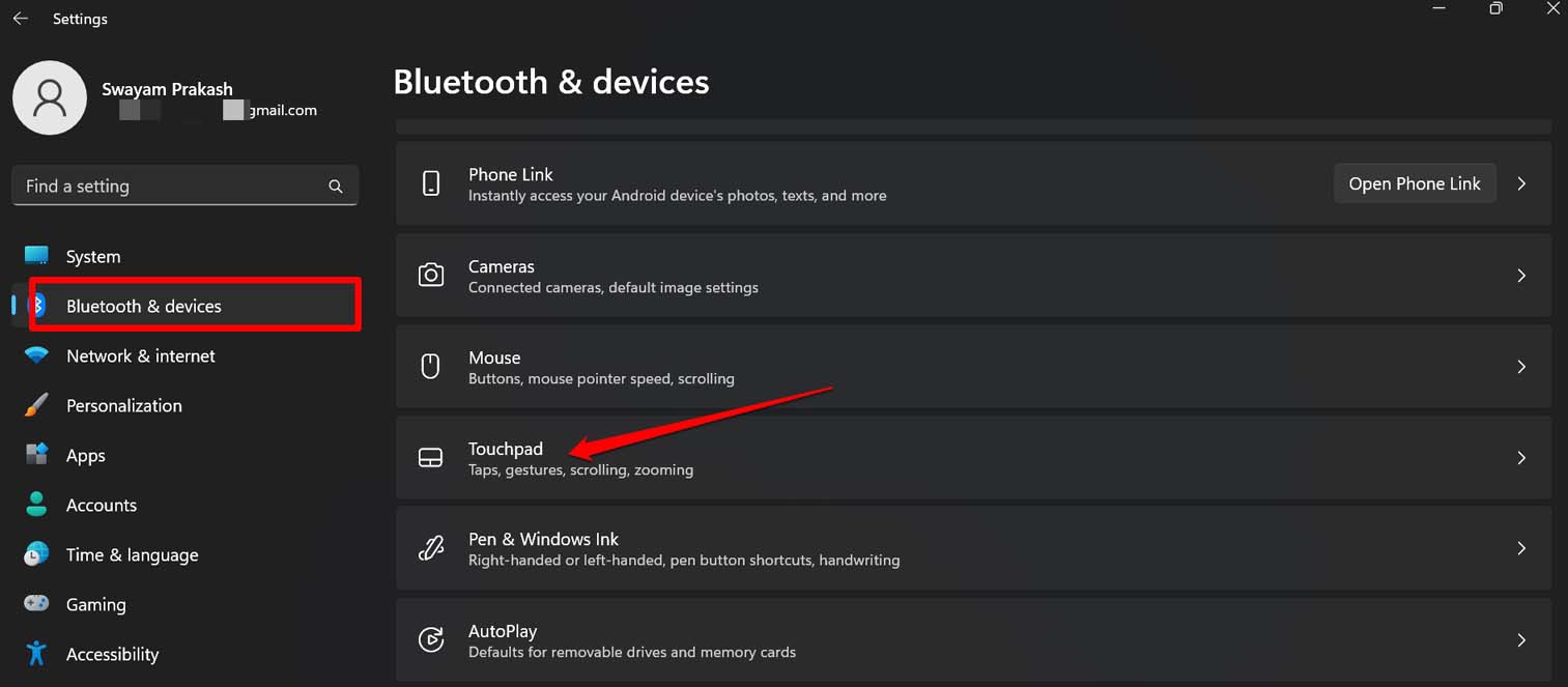 impostazioni touchpad windows