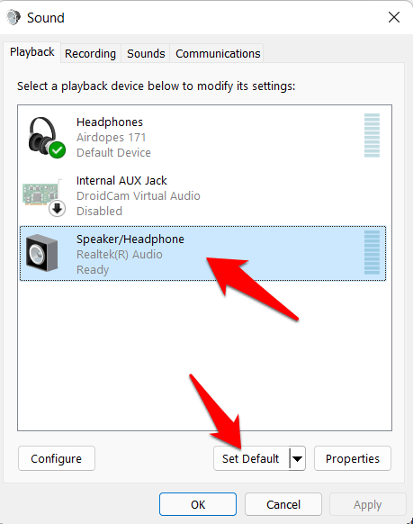 establecer salida de audio predeterminada windows 11