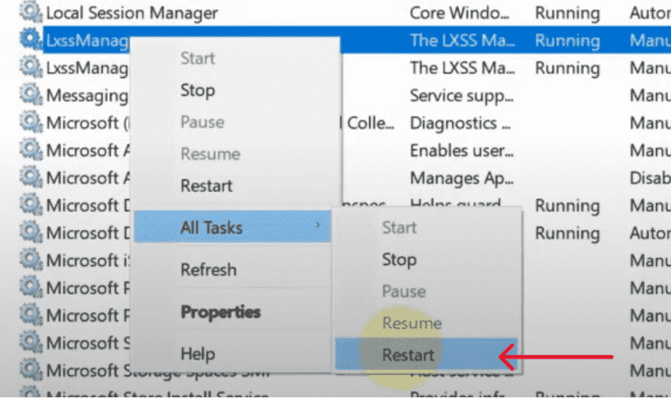 Reiniciar o LxssManager - Erro de Registro de Distribuição WSL 0x8004032d