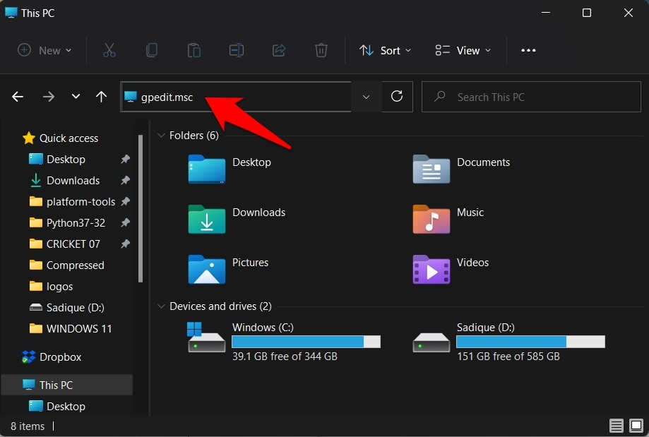 Gruppenrichtlinien-Editor in Windows 11 über Datei-Explorer öffnen
