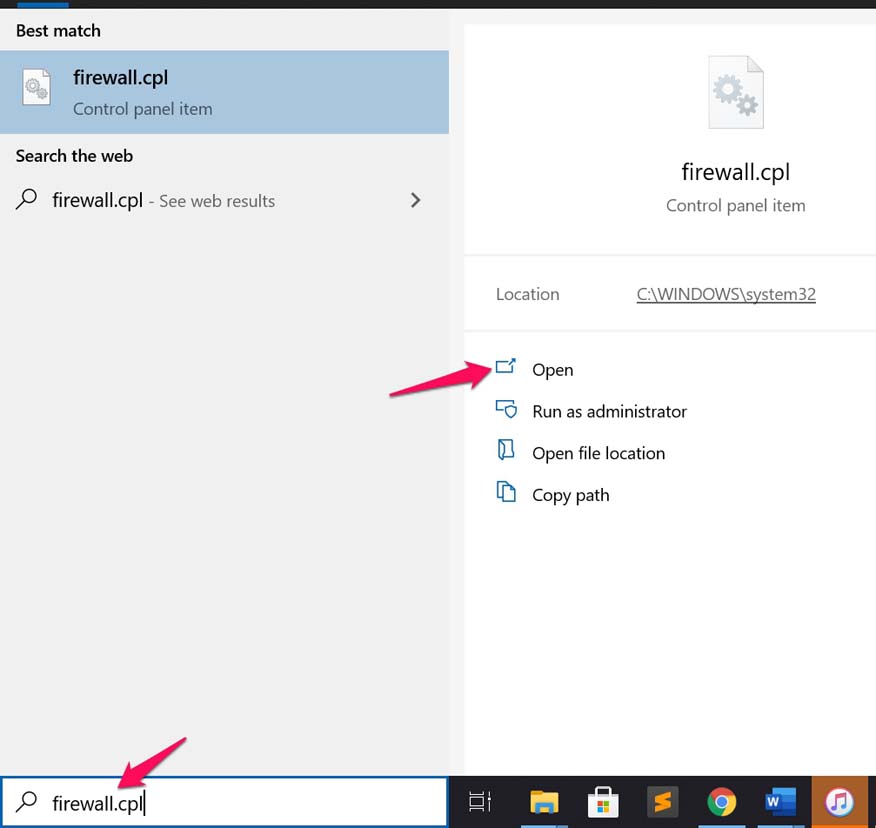 abrir configurações do firewall