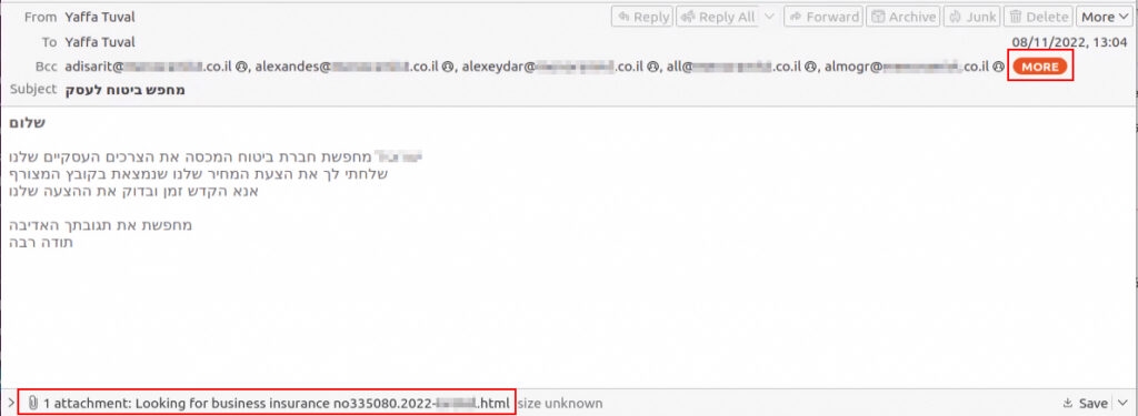 Muddy Water Phishing-E-Mail an Versicherungsunternehmen in Israel