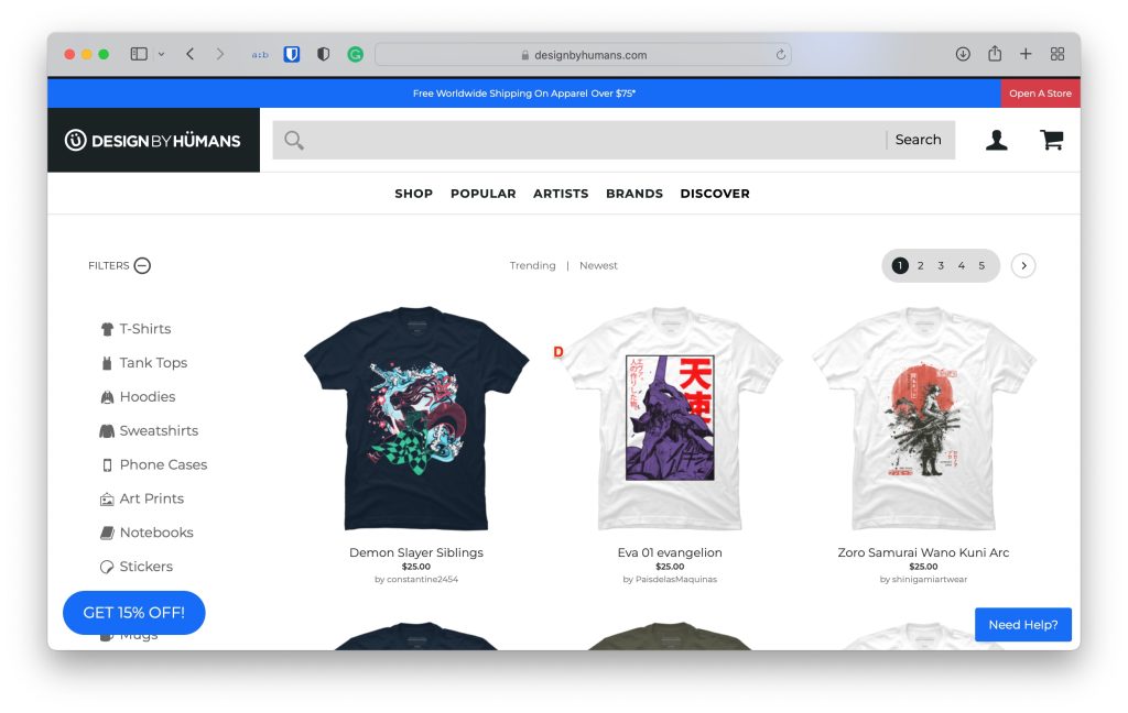DesignbyHumans - Лучшие бренды/сайты одежды по аниме