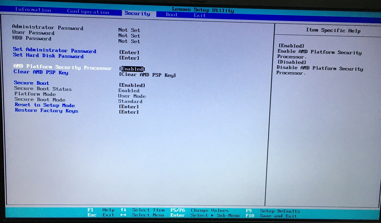 Fai clic su Processore di Sicurezza della Piattaforma AMD (11)