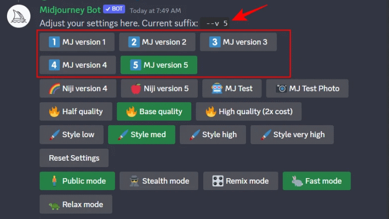 cambiar tu versión de Midjourney desde su configuración