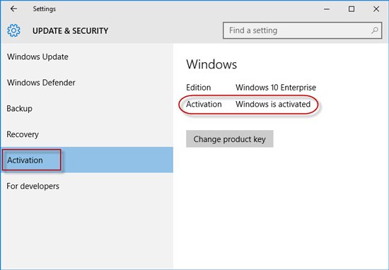 Comprobando el estado de activación a través de la configuración de Windows