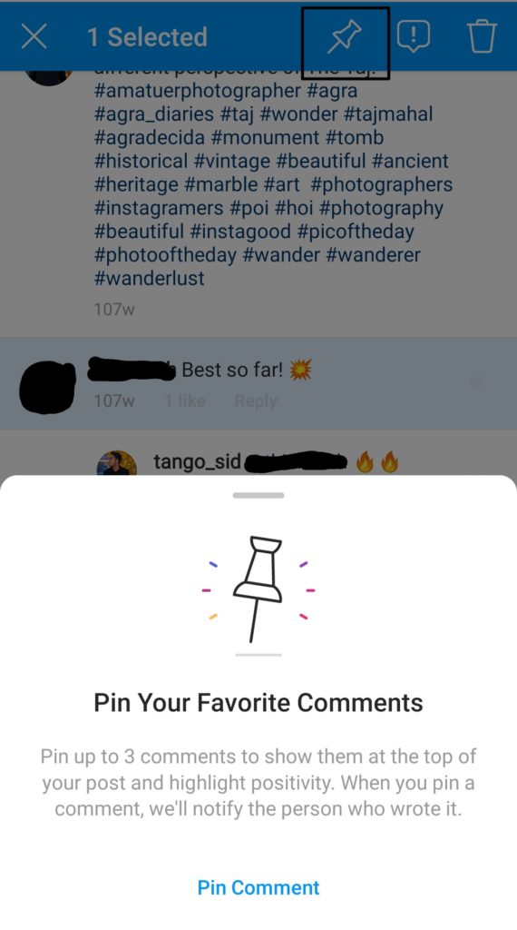 Функция закрепленных комментариев в Instagram