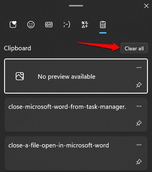cancella la cronologia degli appunti in Windows 11