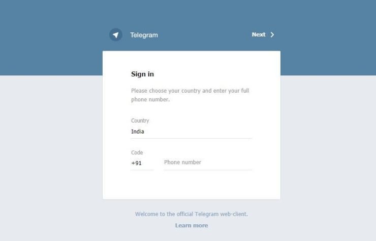 Pagina di accesso a Telegram Web