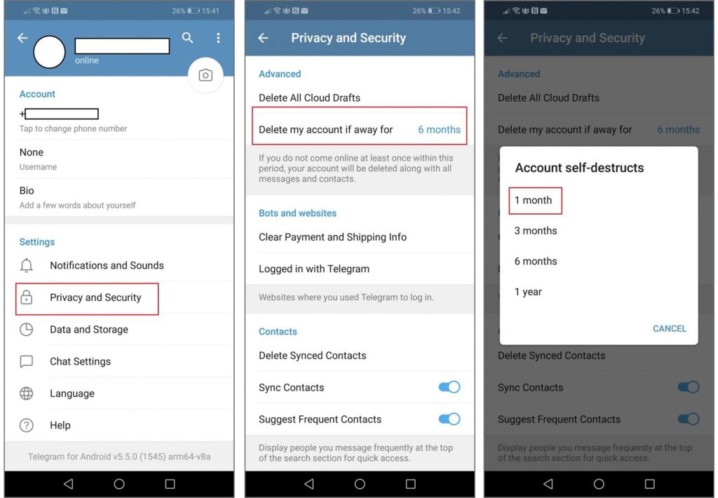 Supprimer le compte Telegram
