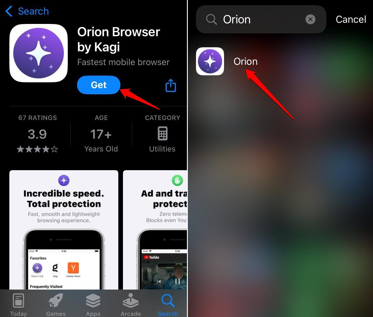 baixar navegador Orion para iOS