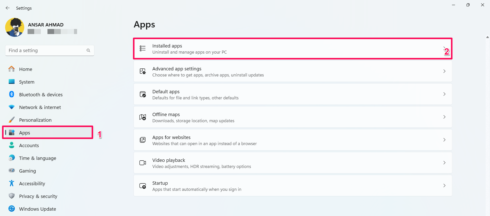 Haz clic en Aplicaciones y selecciona Aplicaciones instaladas