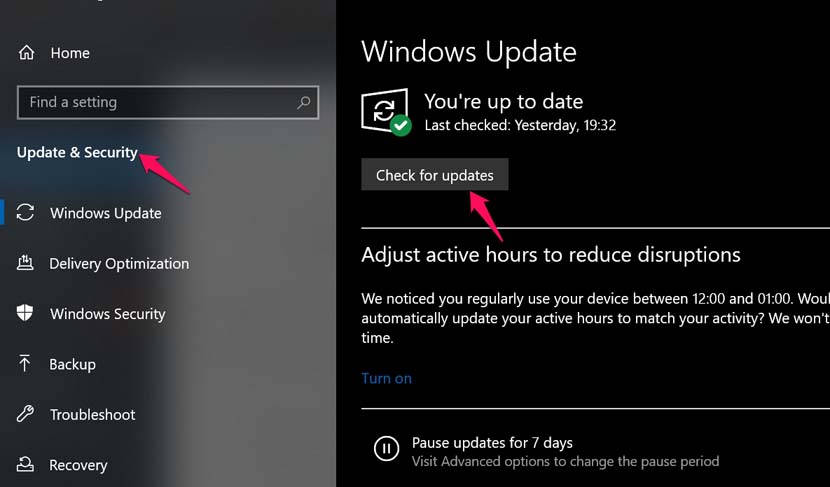 verificar atualização do Windows OS