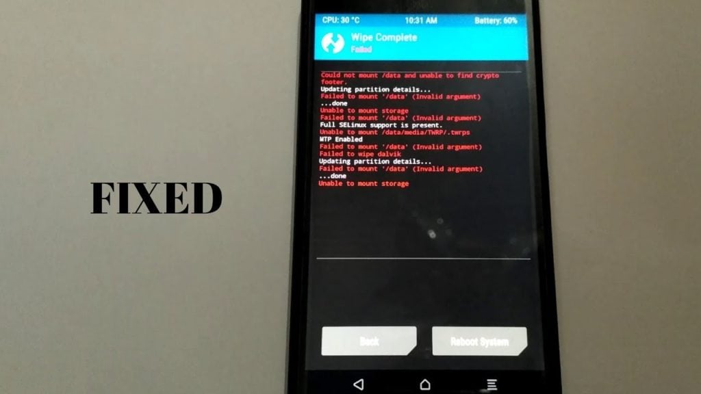 Erreur Impossible de monter les données dans TWRP