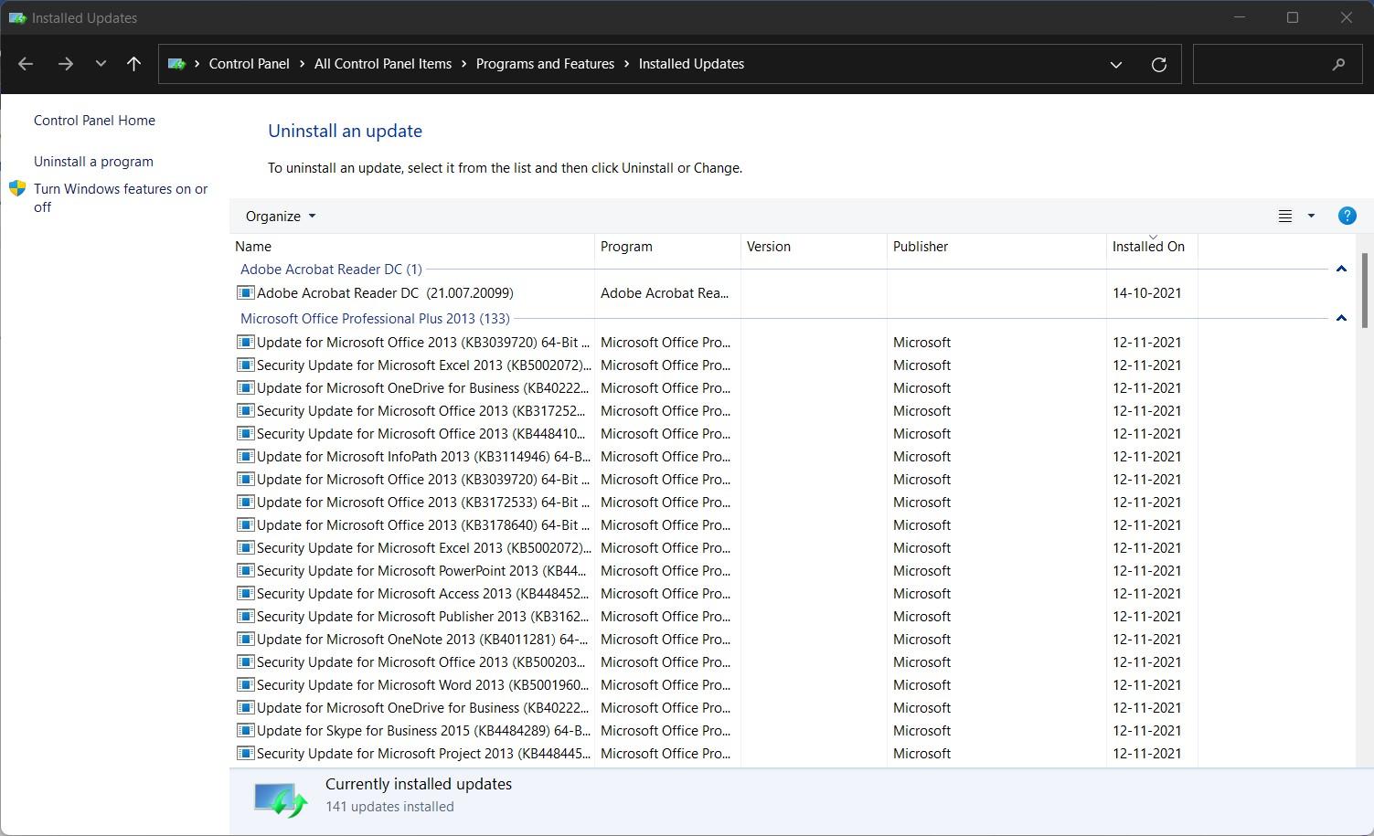 Updates deinstallieren