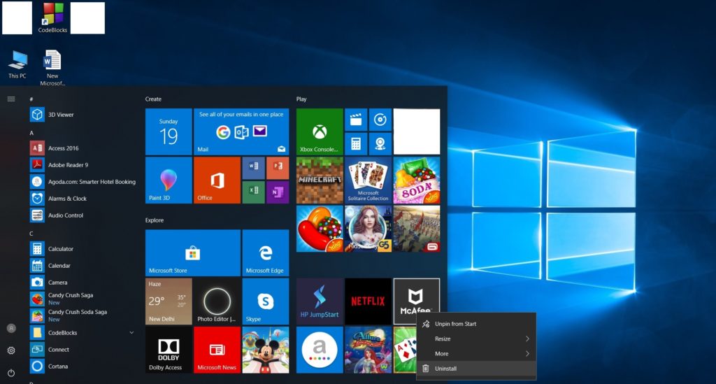 Disinstallare le app integrate su Windows 10