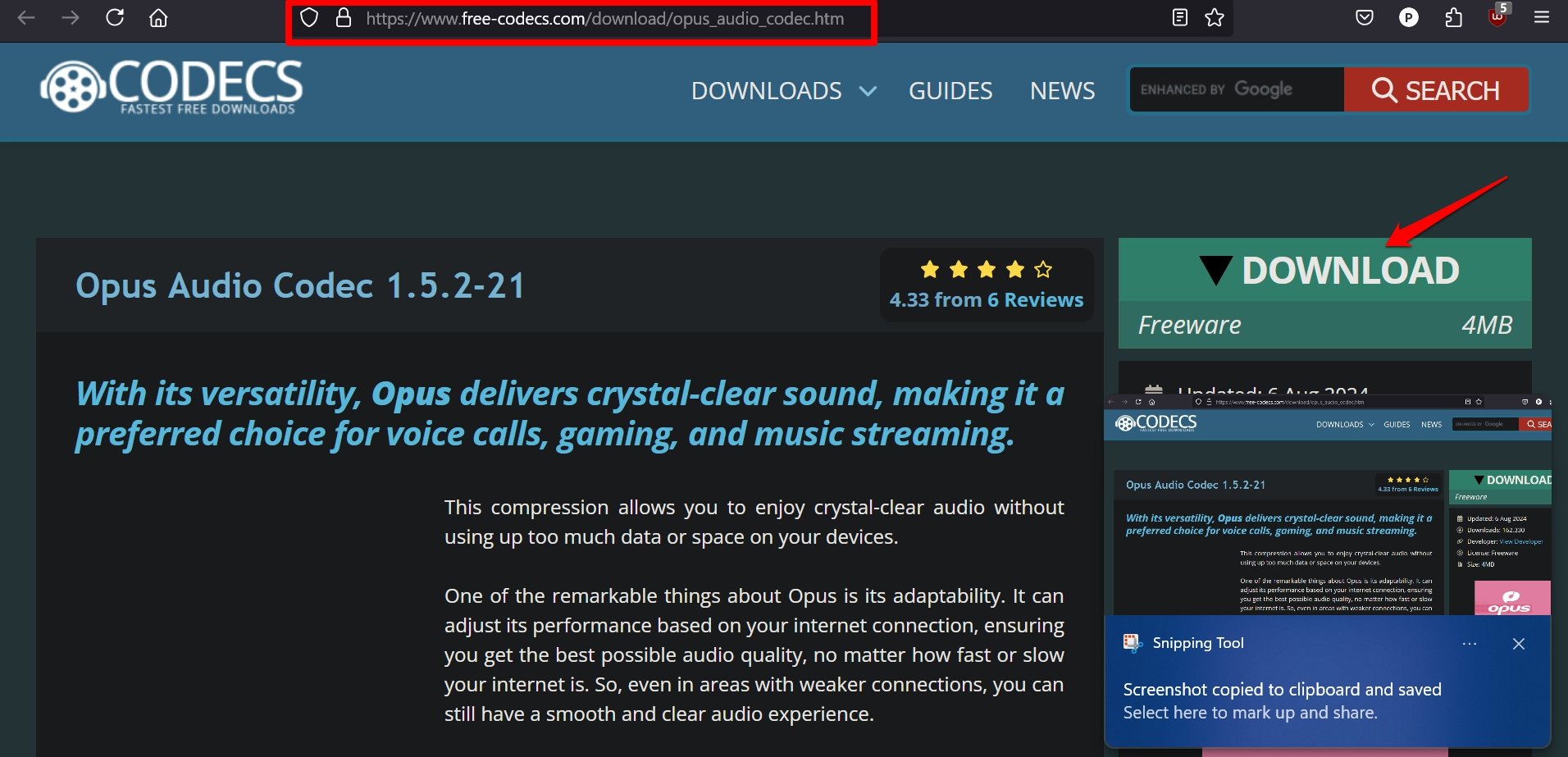 descargar el último códec Opus para Windows 11