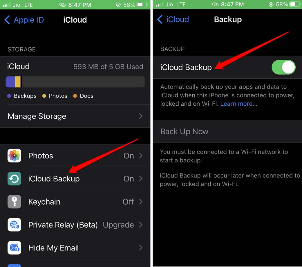 activer la sauvegarde iCloud