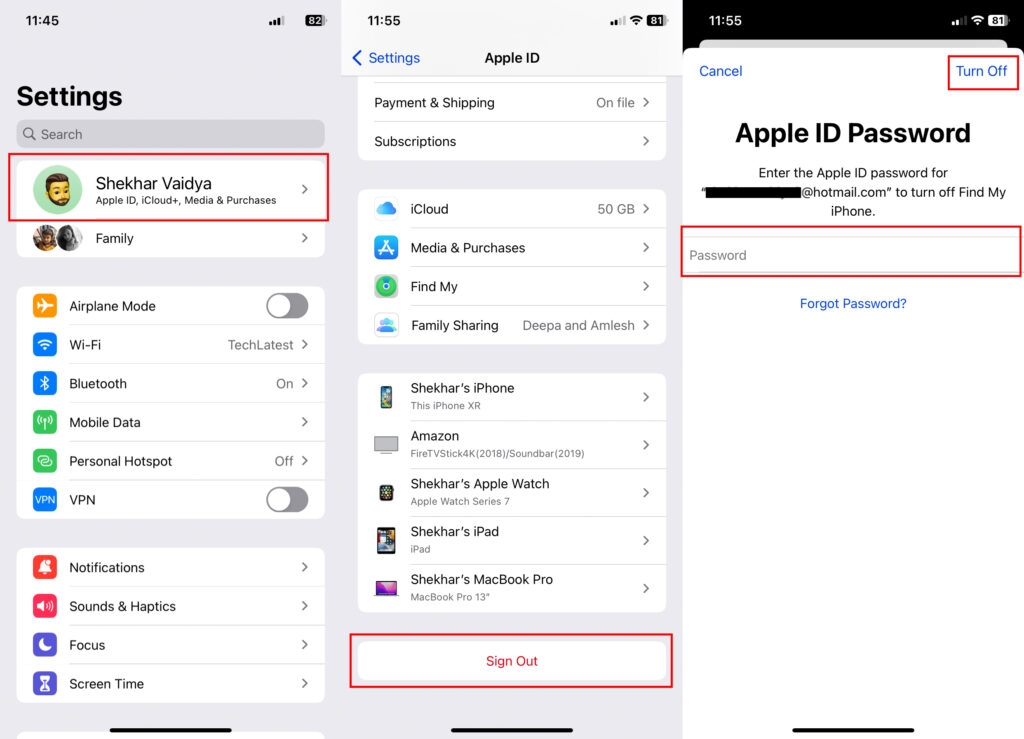 Apple IDからサインアウト