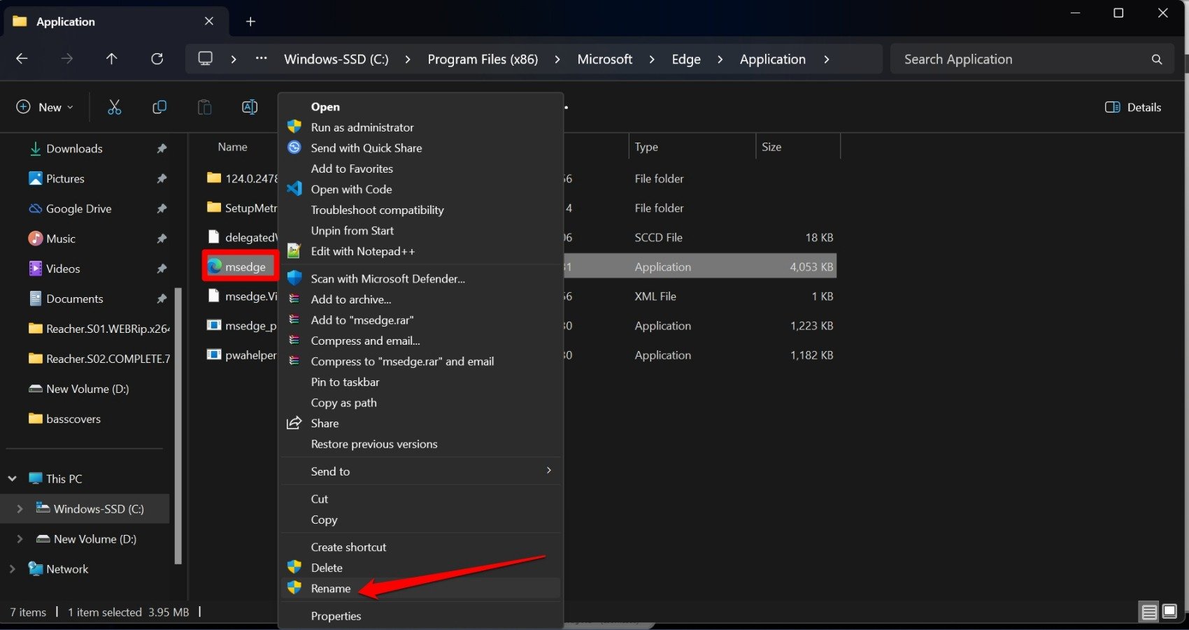 Microsoft Edge exe-Datei umbenennen