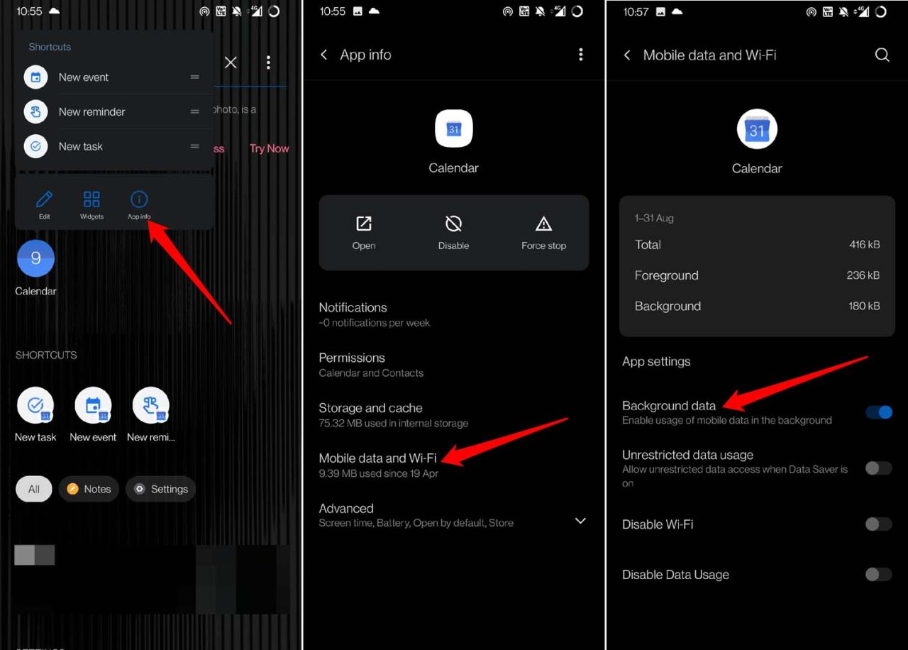 ativar dados em segundo plano para o google calendar