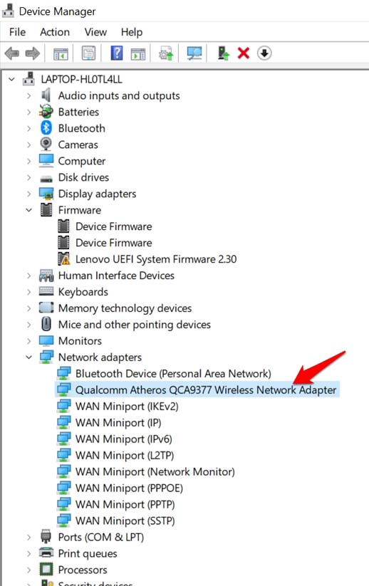 open network adapter properties