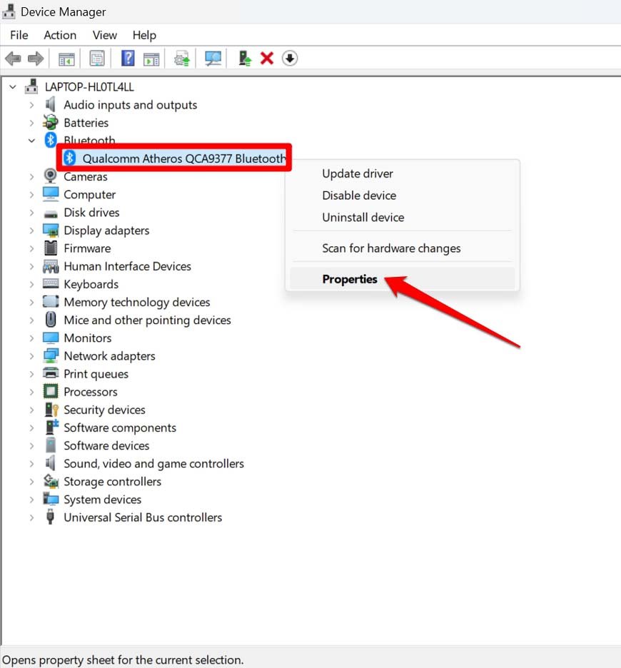 Propriedades do Bluetooth do Windows