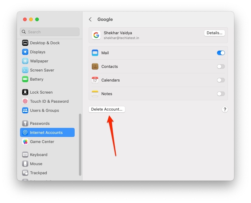 Paramètres Mail - Se déconnecter de Mail sur macOS