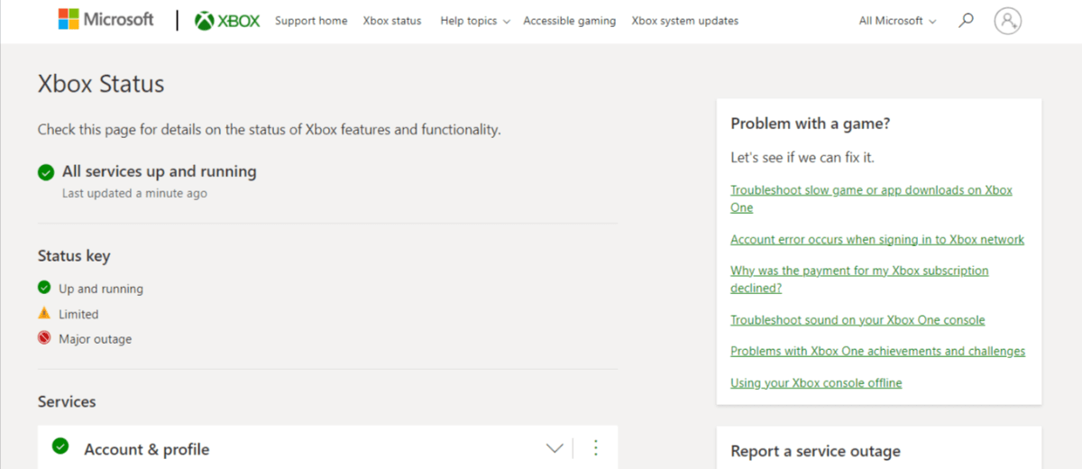 Status do Xbox