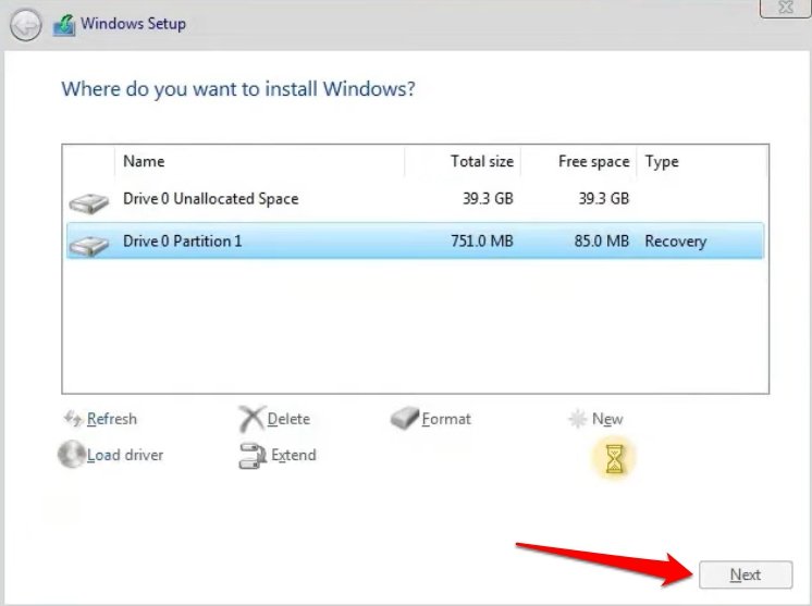 Ghost Spectre Windows 11 설치를 위한 파티션 선택