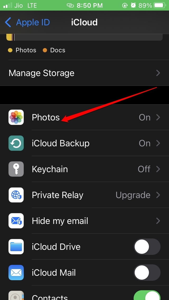 réglages des photos iCloud