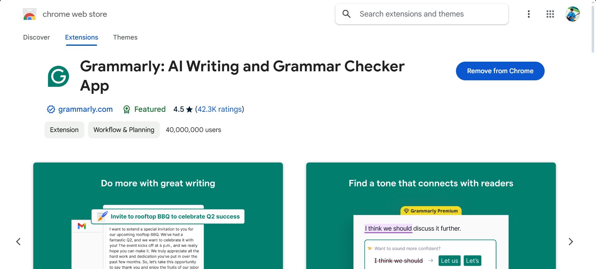 Extensão Grammarly para Chrome